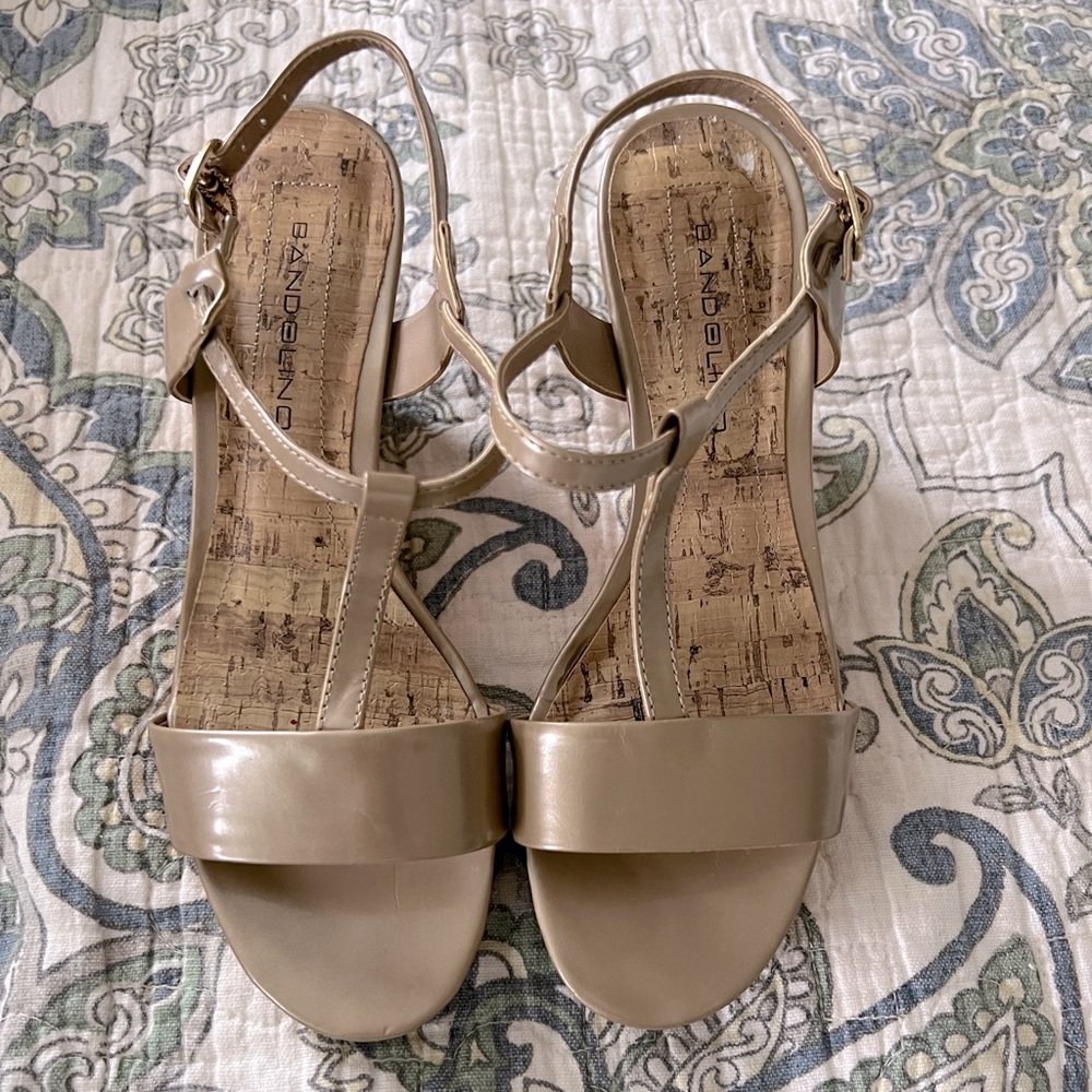 Bandolino wedge sandals natural size 6.